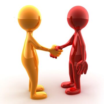Handshake of two glossy characters